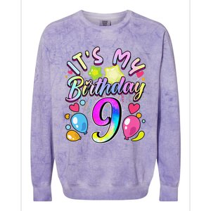 Funny Its My Birthday 9 Years Old 9th Birthday Colorblast Crewneck Sweatshirt