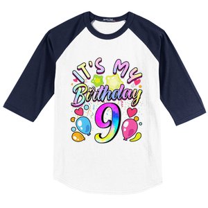 Funny Its My Birthday 9 Years Old 9th Birthday Baseball Sleeve Shirt