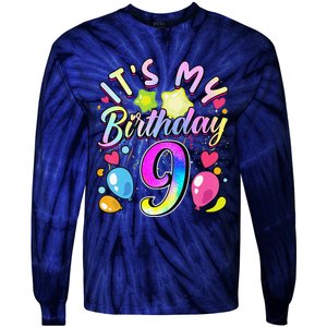 Funny Its My Birthday 9 Years Old 9th Birthday Tie-Dye Long Sleeve Shirt