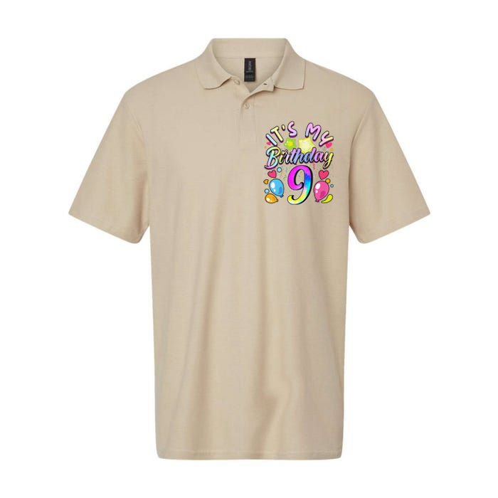 Funny Its My Birthday 9 Years Old 9th Birthday Softstyle Adult Sport Polo