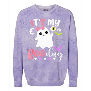 Funny Its My Boo Day Cute Halloween Birthday Ghost Pink Bow Colorblast Crewneck Sweatshirt