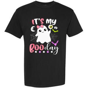 Funny Its My Boo Day Cute Halloween Birthday Ghost Pink Bow Garment-Dyed Heavyweight T-Shirt