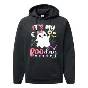 Funny Its My Boo Day Cute Halloween Birthday Ghost Pink Bow Performance Fleece Hoodie