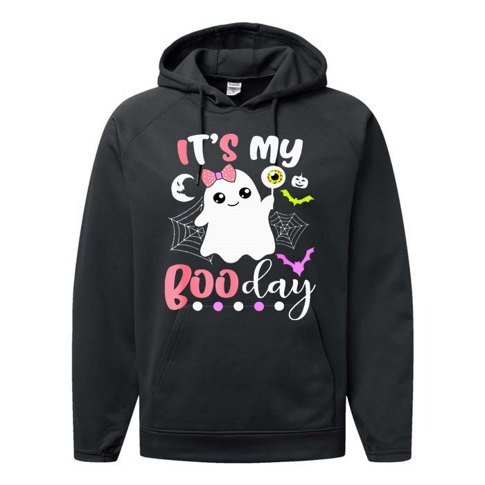 Funny Its My Boo Day Cute Halloween Birthday Ghost Pink Bow Performance Fleece Hoodie