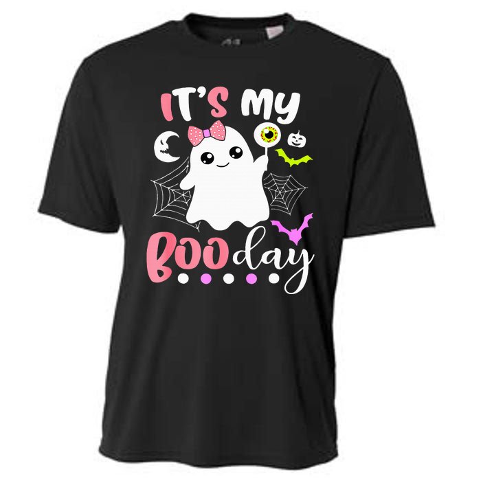 Funny Its My Boo Day Cute Halloween Birthday Ghost Pink Bow Cooling Performance Crew T-Shirt