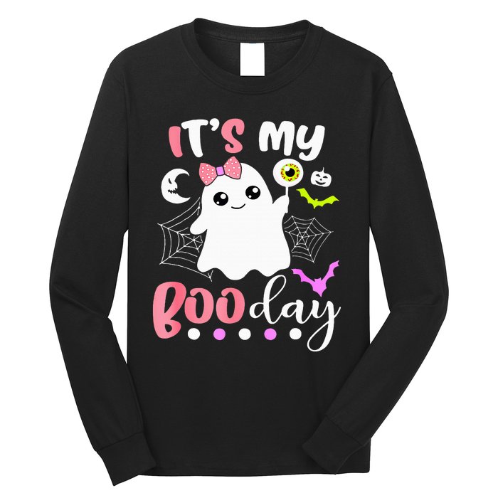 Funny Its My Boo Day Cute Halloween Birthday Ghost Pink Bow Long Sleeve Shirt