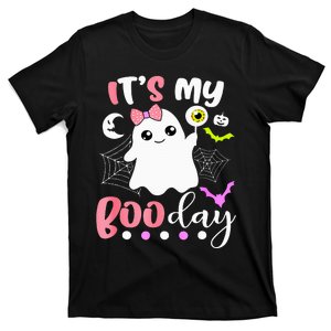 Funny Its My Boo Day Cute Halloween Birthday Ghost Pink Bow T-Shirt