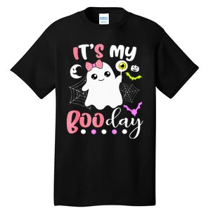 Funny Its My Boo Day Cute Halloween Birthday Ghost Pink Bow Tall T-Shirt