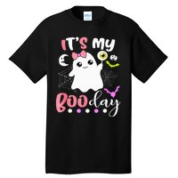 Funny Its My Boo Day Cute Halloween Birthday Ghost Pink Bow Tall T-Shirt