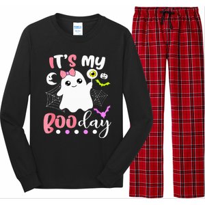 Funny Its My Boo Day Cute Halloween Birthday Ghost Pink Bow Long Sleeve Pajama Set