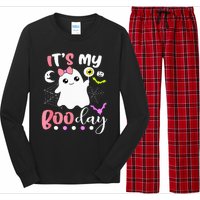 Funny Its My Boo Day Cute Halloween Birthday Ghost Pink Bow Long Sleeve Pajama Set