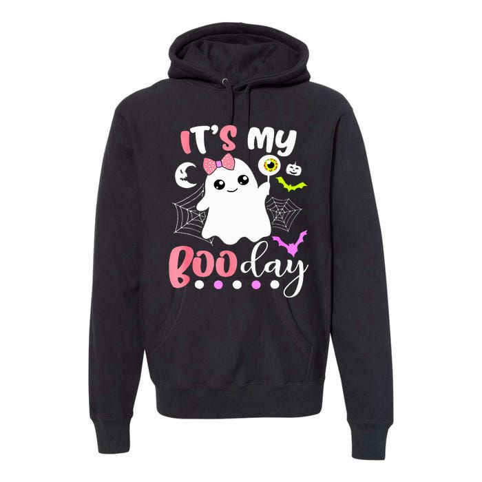 Funny Its My Boo Day Cute Halloween Birthday Ghost Pink Bow Premium Hoodie