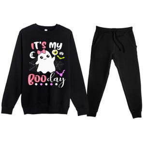 Funny Its My Boo Day Cute Halloween Birthday Ghost Pink Bow Premium Crewneck Sweatsuit Set