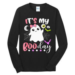 Funny Its My Boo Day Cute Halloween Birthday Ghost Pink Bow Tall Long Sleeve T-Shirt