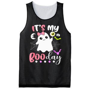 Funny Its My Boo Day Cute Halloween Birthday Ghost Pink Bow Mesh Reversible Basketball Jersey Tank