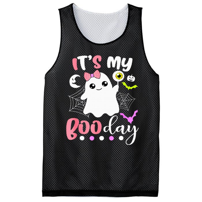 Funny Its My Boo Day Cute Halloween Birthday Ghost Pink Bow Mesh Reversible Basketball Jersey Tank