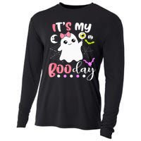 Funny Its My Boo Day Cute Halloween Birthday Ghost Pink Bow Cooling Performance Long Sleeve Crew