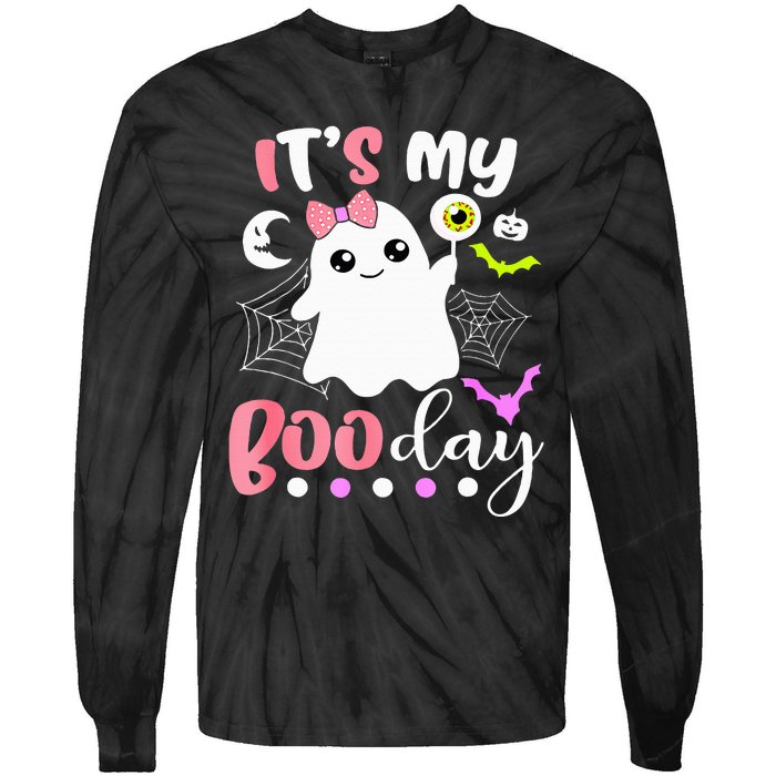 Funny Its My Boo Day Cute Halloween Birthday Ghost Pink Bow Tie-Dye Long Sleeve Shirt