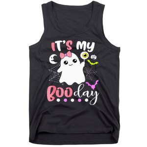 Funny Its My Boo Day Cute Halloween Birthday Ghost Pink Bow Tank Top