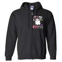 Funny Its My Boo Day Cute Halloween Birthday Ghost Pink Bow Full Zip Hoodie