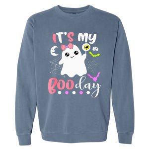 Funny Its My Boo Day Cute Halloween Birthday Ghost Pink Bow Garment-Dyed Sweatshirt