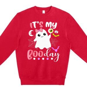 Funny Its My Boo Day Cute Halloween Birthday Ghost Pink Bow Premium Crewneck Sweatshirt