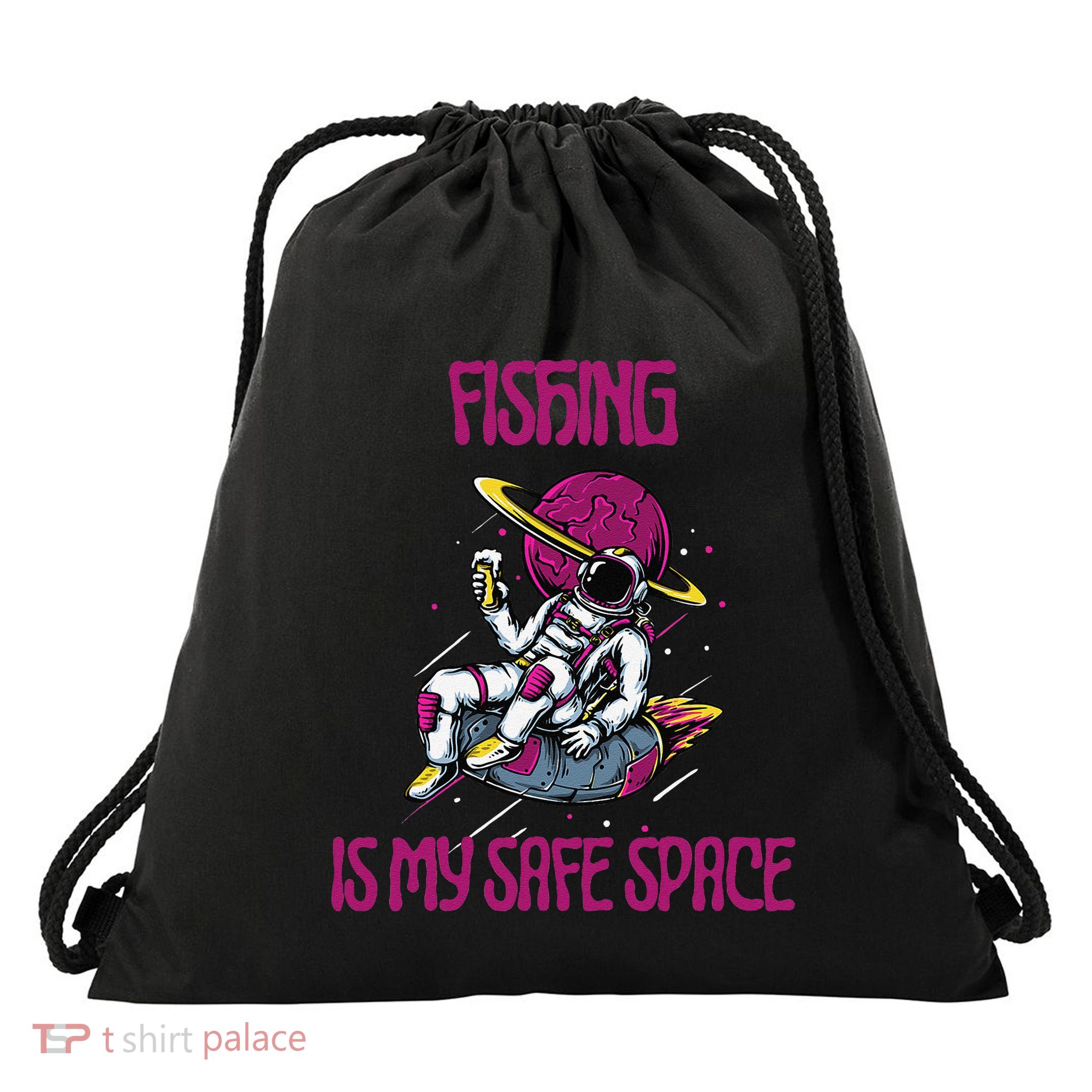 Fishing Is My Safe Space Astronaut Drawstring Bag