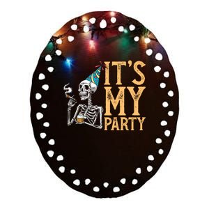 Funny Its My Party Skeleton Witch Cupcake Cool Gift Ceramic Oval Ornament