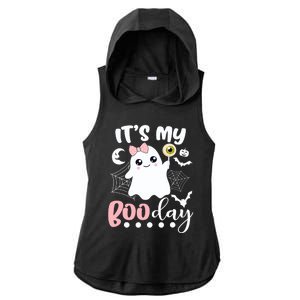 Funny Its My Boo Day Cute Halloween Birthday Ghost Pink Bow Ladies PosiCharge Tri-Blend Wicking Draft Hoodie Tank