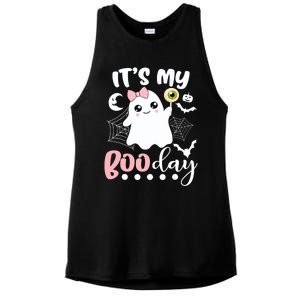 Funny Its My Boo Day Cute Halloween Birthday Ghost Pink Bow Ladies PosiCharge Tri-Blend Wicking Tank