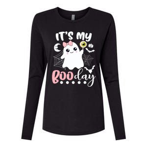 Funny Its My Boo Day Cute Halloween Birthday Ghost Pink Bow Womens Cotton Relaxed Long Sleeve T-Shirt