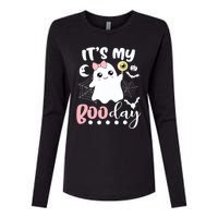 Funny Its My Boo Day Cute Halloween Birthday Ghost Pink Bow Womens Cotton Relaxed Long Sleeve T-Shirt