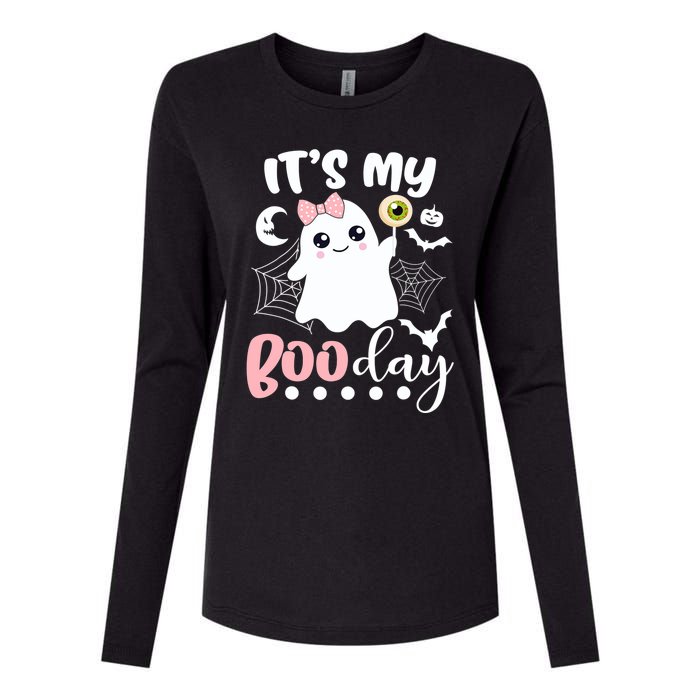 Funny Its My Boo Day Cute Halloween Birthday Ghost Pink Bow Womens Cotton Relaxed Long Sleeve T-Shirt