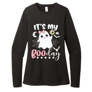 Funny Its My Boo Day Cute Halloween Birthday Ghost Pink Bow Womens CVC Long Sleeve Shirt