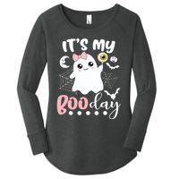 Funny Its My Boo Day Cute Halloween Birthday Ghost Pink Bow Women's Perfect Tri Tunic Long Sleeve Shirt