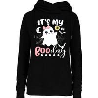 Funny Its My Boo Day Cute Halloween Birthday Ghost Pink Bow Womens Funnel Neck Pullover Hood