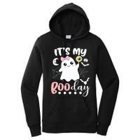 Funny Its My Boo Day Cute Halloween Birthday Ghost Pink Bow Women's Pullover Hoodie