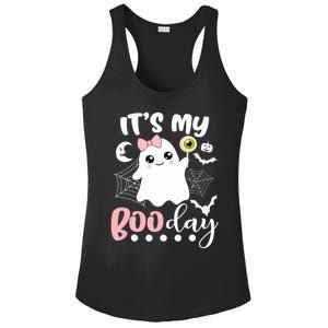 Funny Its My Boo Day Cute Halloween Birthday Ghost Pink Bow Ladies PosiCharge Competitor Racerback Tank