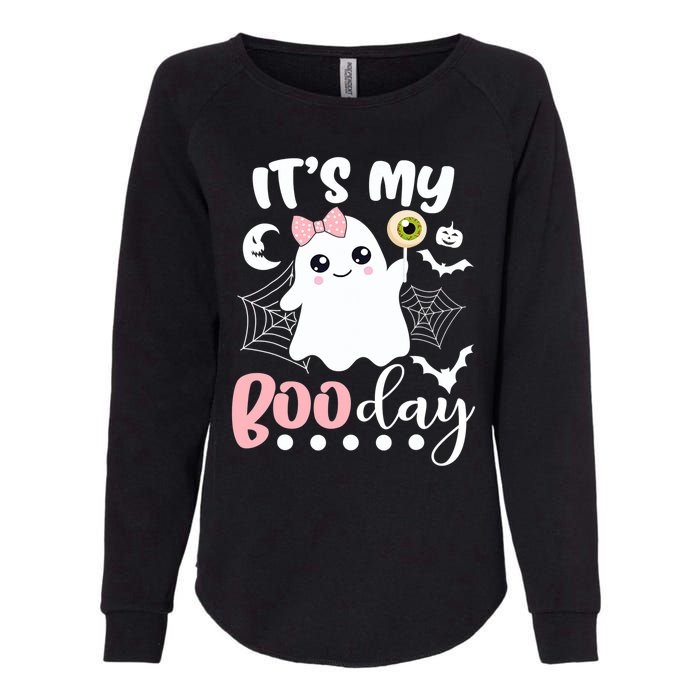 Funny Its My Boo Day Cute Halloween Birthday Ghost Pink Bow Womens California Wash Sweatshirt