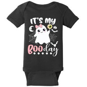 Funny Its My Boo Day Cute Halloween Birthday Ghost Pink Bow Baby Bodysuit