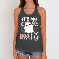 Funny Its My Boo Day Cute Halloween Birthday Ghost Pink Bow Women's Knotted Racerback Tank