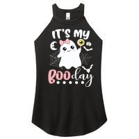 Funny Its My Boo Day Cute Halloween Birthday Ghost Pink Bow Women's Perfect Tri Rocker Tank