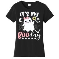 Funny Its My Boo Day Cute Halloween Birthday Ghost Pink Bow Women's T-Shirt