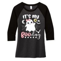 Funny Its My Boo Day Cute Halloween Birthday Ghost Pink Bow Women's Tri-Blend 3/4-Sleeve Raglan Shirt