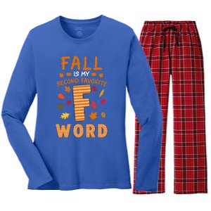 Fall Is My Second Favorite F Word Thanksgiving Fall Autumn Meaningful Gift Women's Long Sleeve Flannel Pajama Set 