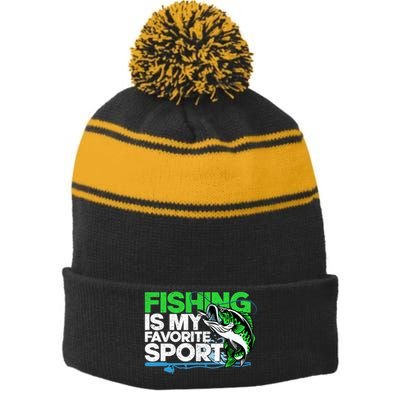 Fishing Is My Favorite Sport Fisherman Stripe Pom Pom Beanie