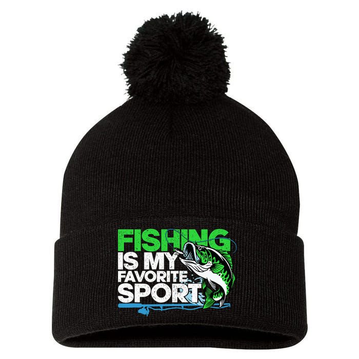 Fishing Is My Favorite Sport Fisherman Pom Pom 12in Knit Beanie