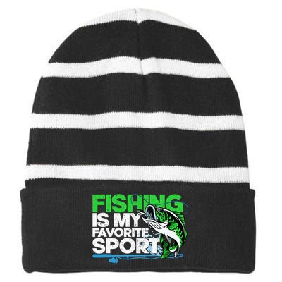 Fishing Is My Favorite Sport Fisherman Striped Beanie with Solid Band