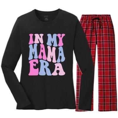 Funny In My Mama Era Lover Groovy Retro Mom Mothers Day Women's Long Sleeve Flannel Pajama Set 