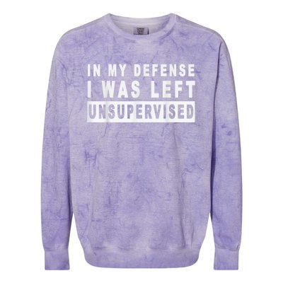 Funny In My Defense I Was Left Unsupervised Short Sleeve Colorblast Crewneck Sweatshirt